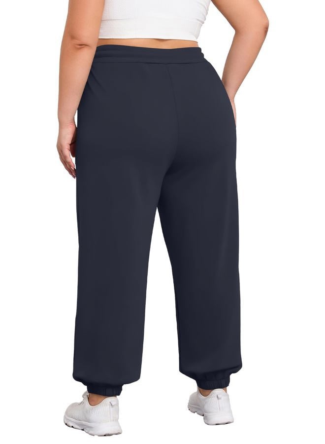 FOREYOND Plus Size Sweatpants for Women Casual Lounge Yoga Joggers Elastic Waist Workout Active Sweat Pants with Pockets, Navy Blue, 3XL Plus - Image 3