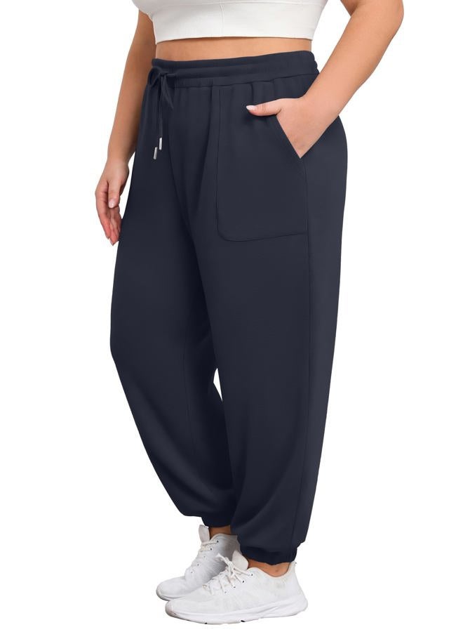 FOREYOND Plus Size Sweatpants for Women Casual Lounge Yoga Joggers Elastic Waist Workout Active Sweat Pants with Pockets, Navy Blue, 3XL Plus - Image 1