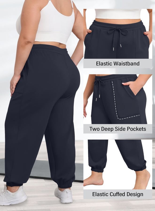 FOREYOND Plus Size Sweatpants for Women Casual Lounge Yoga Joggers Elastic Waist Workout Active Sweat Pants with Pockets, Navy Blue, 3XL Plus - Image 5