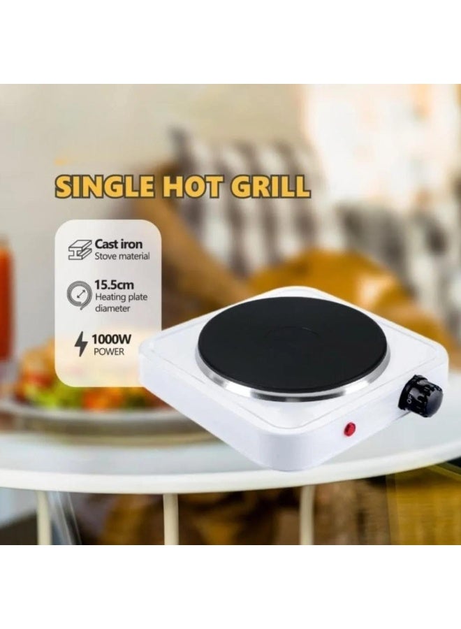 Tradeo 1000W Single Electric Hot Plate with Adjustable Thermostat Portable Cooking Burner White - Image 3