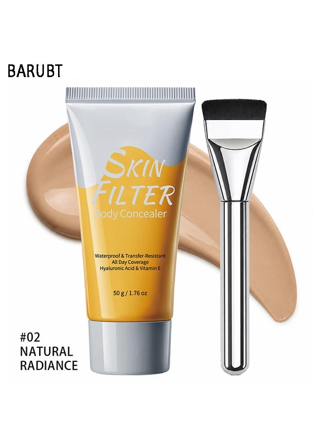 BARUBT Skin Filter Body Concealer, With Applicator Brush, Waterproof Transfer Resistant Full Coverage Body Makeup Cream Infused with Hyaluronic Acid & Vitamin E #02 Natural Radiance - Image 2
