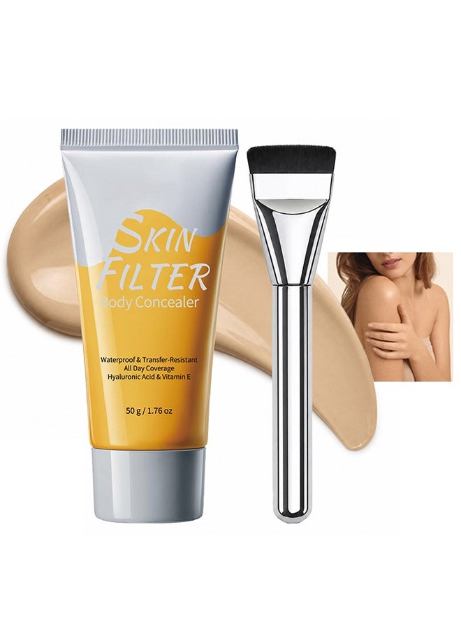 BARUBT Skin Filter Body Concealer, With Applicator Brush, Waterproof Transfer Resistant Full Coverage Body Makeup Cream Infused with Hyaluronic Acid & Vitamin E #02 Natural Radiance - Image 1