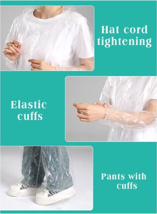 يا إلهي 5 قطع من البونشو المطر للبالغين البلاستيك القابل للتصرف ، معطف المطر ومجموعة بنطلون المطر ، معطف المطر البونشو المطر مع غطاءات السحب البونشو الطارئة القابلة للتصرف مثالية للتخييم السفر لمسافات طويلة - Image 2