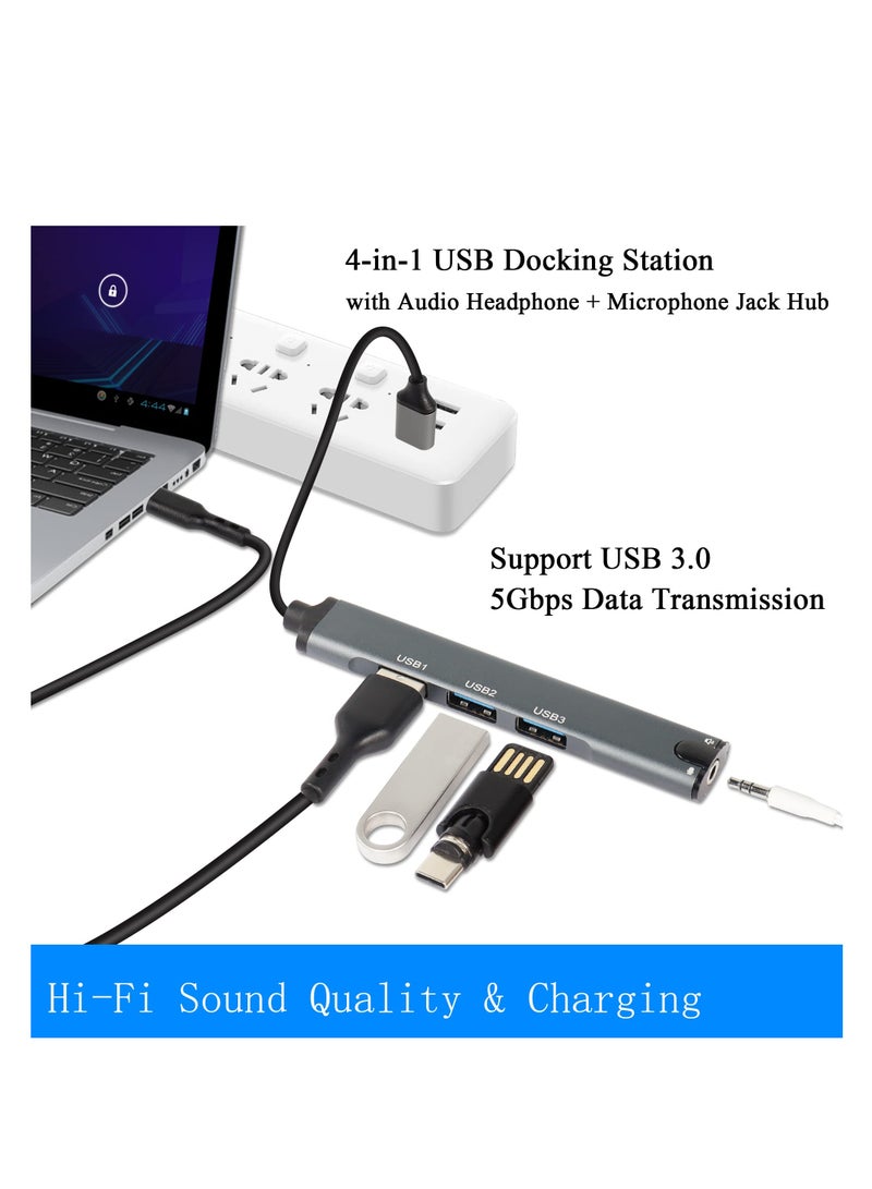 SYOSI USB Hub, 4-in-1 USB Docking Station with 3.5mm Audio Headphone + Microphone Jack Hub Adapter, USB 3.0 Multiport Allocator for Laptop Phone Headphone, Quality Aluminum alloy material - Image 4
