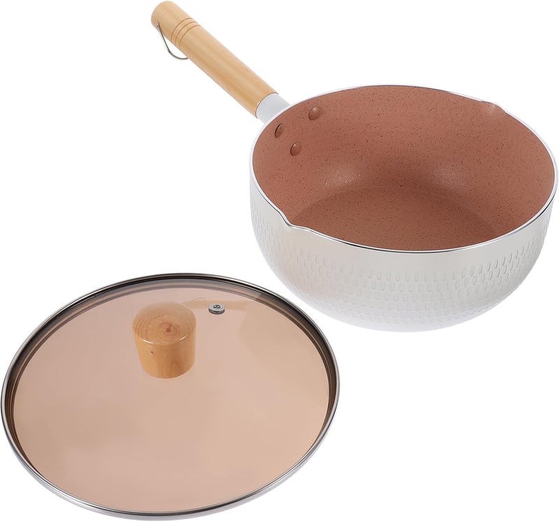 Nonstick Maifan Stone Saucepan with Lid, 20cm Heat Resistant Milk Pot for Stovetop Cooking, White Glass Cover Small Kitchen Stew Pot for Home Use - Image 1