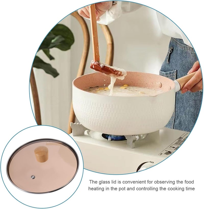 Nonstick Maifan Stone Saucepan with Lid, 20cm Heat Resistant Milk Pot for Stovetop Cooking, White Glass Cover Small Kitchen Stew Pot for Home Use - Image 5