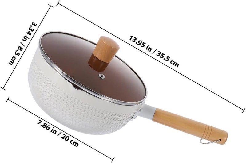Nonstick Maifan Stone Saucepan with Lid, 20cm Heat Resistant Milk Pot for Stovetop Cooking, White Glass Cover Small Kitchen Stew Pot for Home Use - Image 2