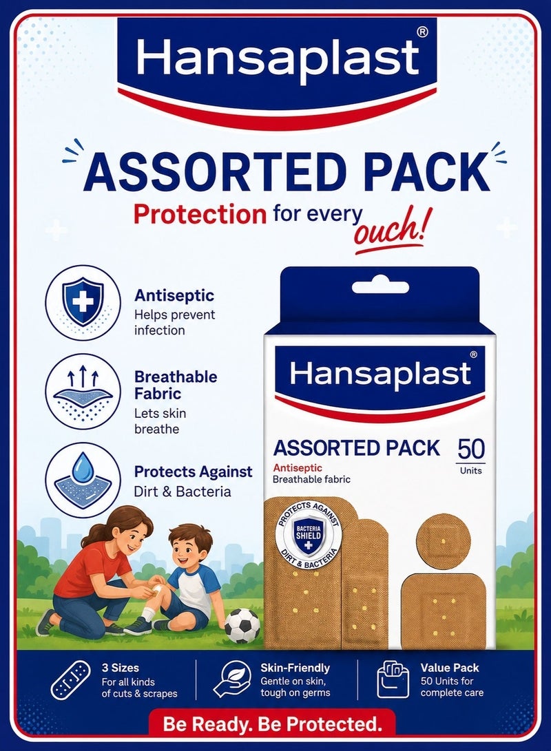 Hansaplast Antiseptic Elastic Bandage 50 Strips| Covered Wounds Heal Better | Blocks 99% of Bacteria | 3X Stretchable | Water Repellant | Adapts to Body Movement | For Wound Cuts , Scrapes and Finger Cuts | First Aid Essential - Image 1
