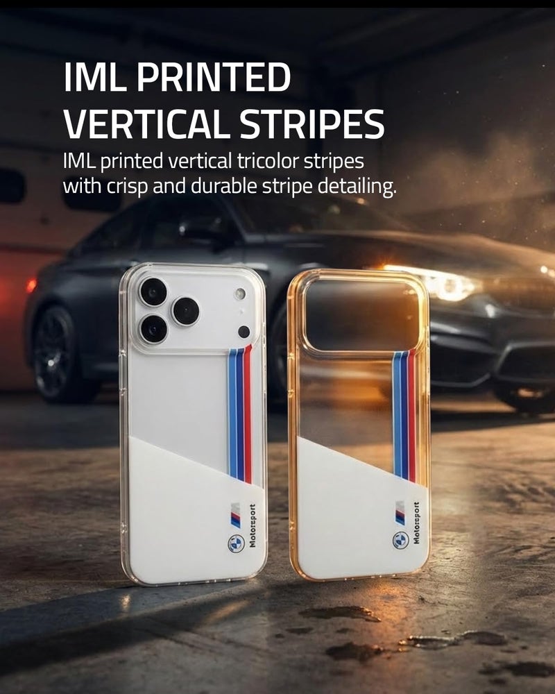 CG MOBILE BMW [Official Licensed] Protective Case Designed for iPhone 17 Pro Max |Motorsport Collection|IML Printed Case with Vertical Stripes - White - Image 5