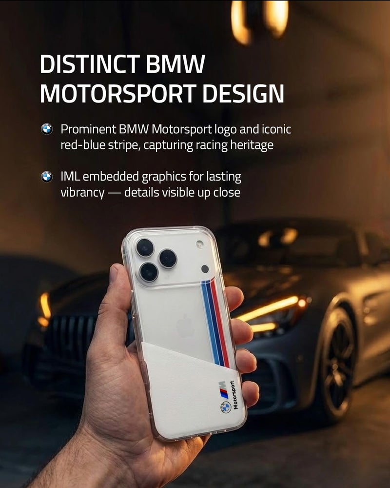 CG MOBILE BMW [Official Licensed] Protective Case Designed for iPhone 17 Pro Max |Motorsport Collection|IML Printed Case with Vertical Stripes - White - Image 4
