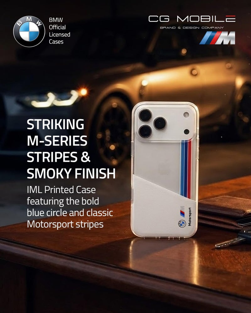CG MOBILE BMW [Official Licensed] Protective Case Designed for iPhone 17 Pro Max |Motorsport Collection|IML Printed Case with Vertical Stripes - White - Image 3