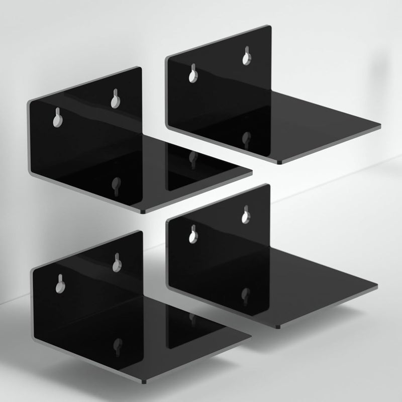 Ashani Creations Wall Mounted Shelves Black Acrylic Shelves6 Acrylic Floating ShelvesDisplay Ledge Wall Shelves 4 pcs for Bathroom Bookshelf Living Room Bedroom Kitchen Storage and Organization