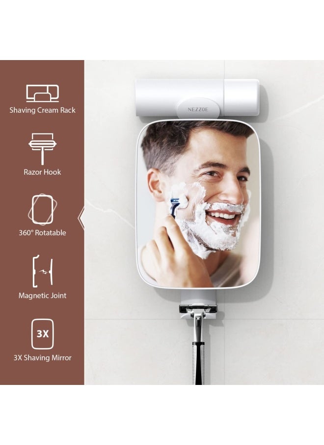 NEZZOE - 3X Magnifying Shower Mirror For Shaving Bathroom Mirror With Holders Shaving Cream And Razors For Men - Image 1