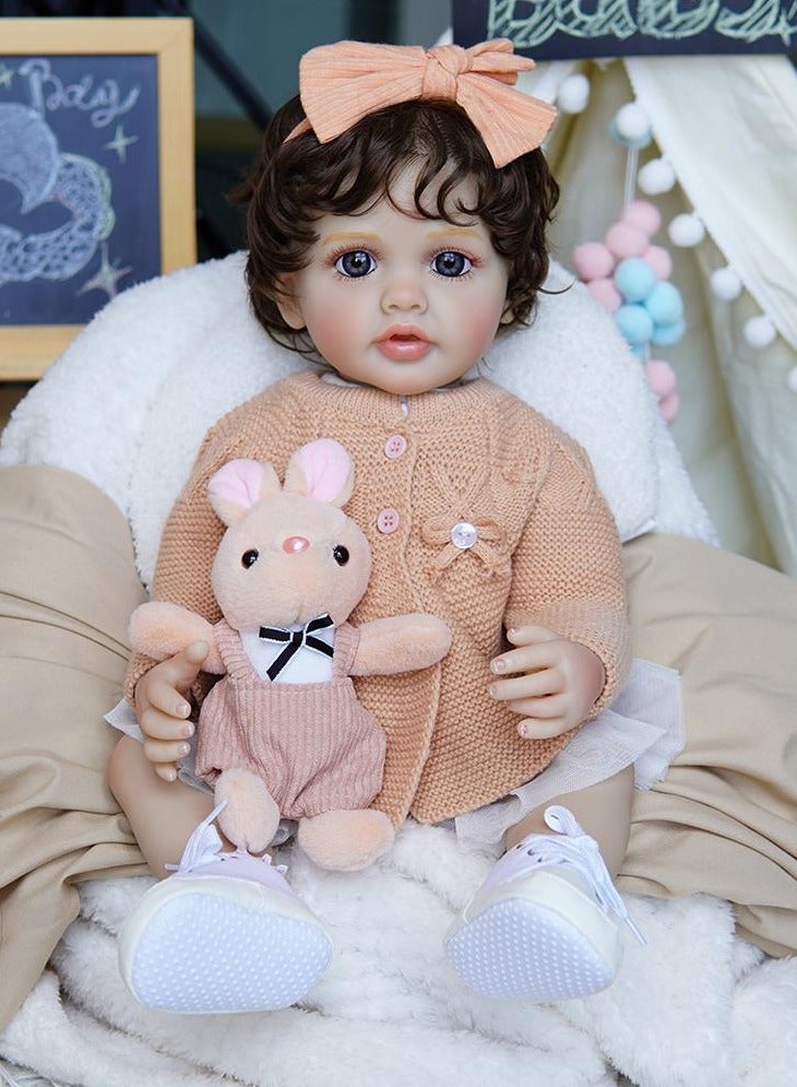 نانو كلاسيك دُمية بيبي مُعاد ولادتها بطول 22 بوصة من الفينيل السيليكون الناعم، دمية مولودة تُشبه الحقيقة، دمية بنت للعب - برتقالي 1 - Image 4