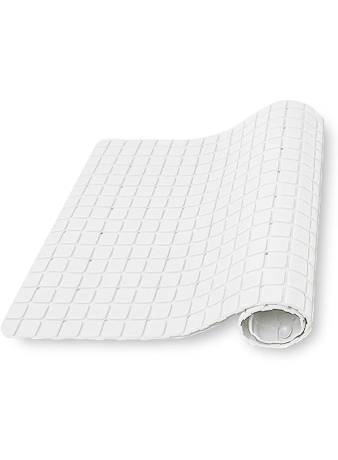 سجادة حمام غير قابلة للانزلاق من باثلوكس نازافات53، سجادة دش من مادة PVC، سجادة تدليك مضادة للبكتيريا مع كوب شفط فراغي للحمام، 35 × 78 سم (لون أبيض) - Image 1