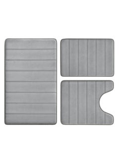 XiuWoo Bathroom Rugs Sets 3 Piece, Memory Foam Bathroom Mats Set Extra Thick, Non Slip Bath Mats for Bathroom, Water Absorbent, Washable Bath Rugs for Tub, Toilet and Floor-Grey  - Image 1