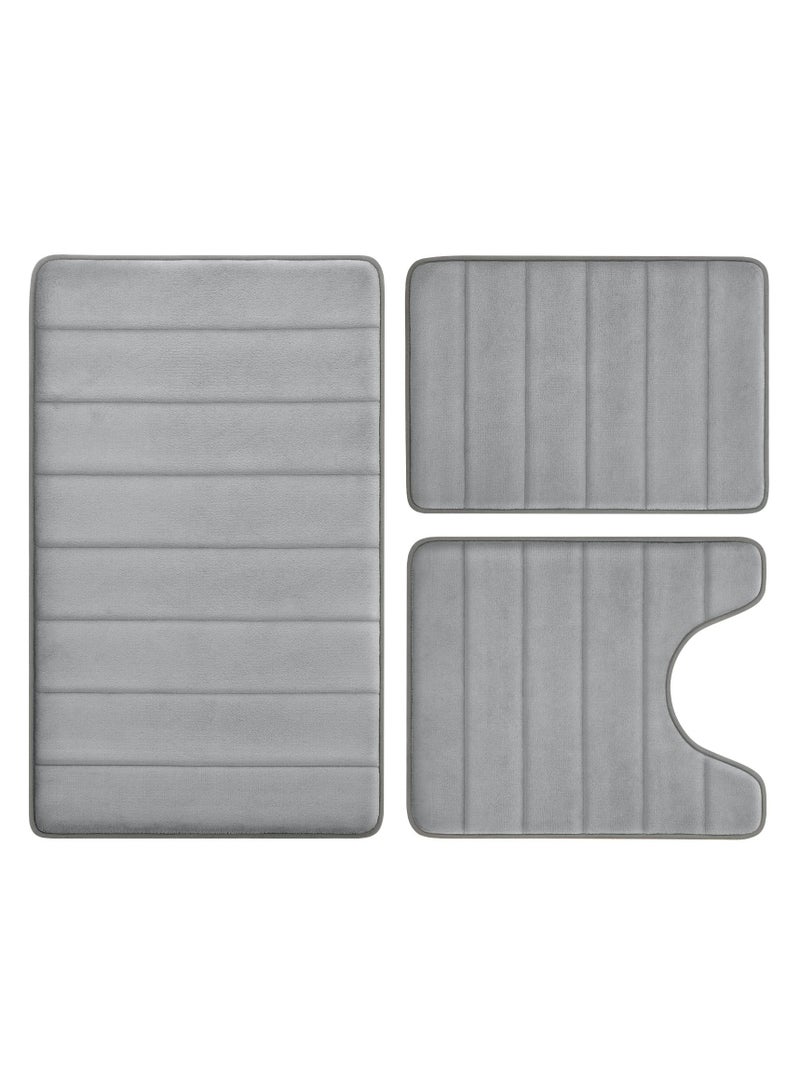 XiuWoo Bathroom Rugs Sets 3 Piece, Memory Foam Bathroom Mats Set Extra Thick, Non Slip Bath Mats for Bathroom, Water Absorbent, Washable Bath Rugs for Tub, Toilet and Floor-Grey - Image 1