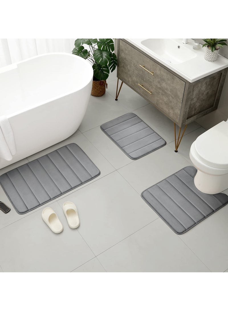 XiuWoo Bathroom Rugs Sets 3 Piece, Memory Foam Bathroom Mats Set Extra Thick, Non Slip Bath Mats for Bathroom, Water Absorbent, Washable Bath Rugs for Tub, Toilet and Floor-Grey - Image 2