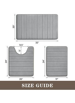 XiuWoo Bathroom Rugs Sets 3 Piece, Memory Foam Bathroom Mats Set Extra Thick, Non Slip Bath Mats for Bathroom, Water Absorbent, Washable Bath Rugs for Tub, Toilet and Floor-Grey  - Image 3
