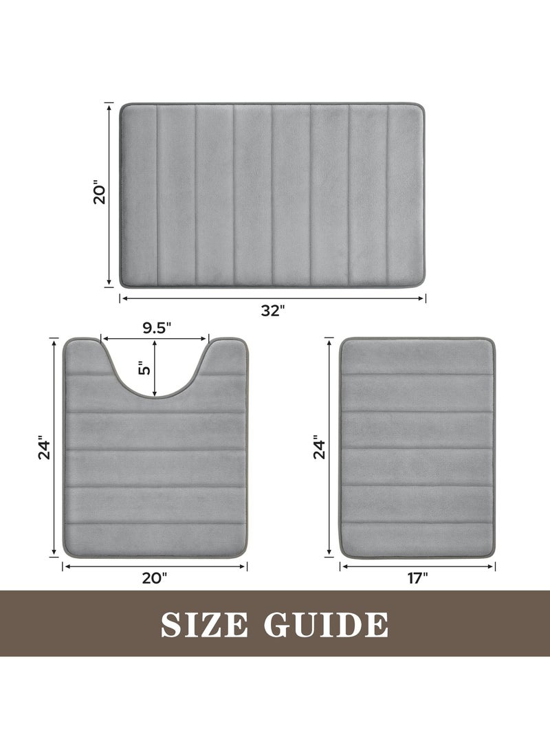 XiuWoo Bathroom Rugs Sets 3 Piece, Memory Foam Bathroom Mats Set Extra Thick, Non Slip Bath Mats for Bathroom, Water Absorbent, Washable Bath Rugs for Tub, Toilet and Floor-Grey - Image 3