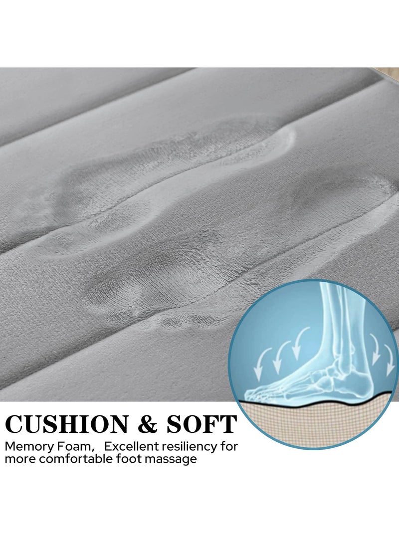 XiuWoo Bathroom Rugs Sets 3 Piece, Memory Foam Bathroom Mats Set Extra Thick, Non Slip Bath Mats for Bathroom, Water Absorbent, Washable Bath Rugs for Tub, Toilet and Floor-Grey - Image 4