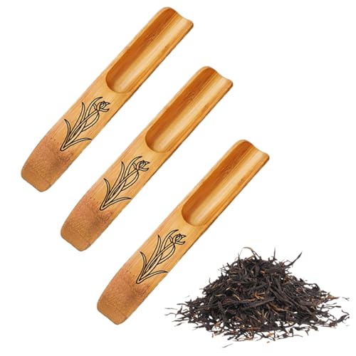 Hdtyyln Haidong 3Pcs Bamboo Tea Spoon, Scoop for Loose Tea, Chinese Kung Fu Tea Shovels Use for Tea, Coffee, Spices, Beans, Condiments, Sugar, Honey, Mustard, Milk Powder, Bath Salts (Carved Style) - Image 1