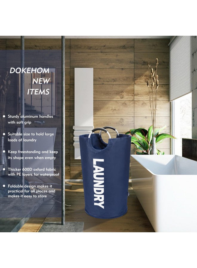 DOKEHOM DOKEHOM 90L Large Laundry Basket, Collapsible Laundry Bag, Freestanding Tall Clothes Hamper, Foldable Washing Bin (Dark Blue)  - Image 2