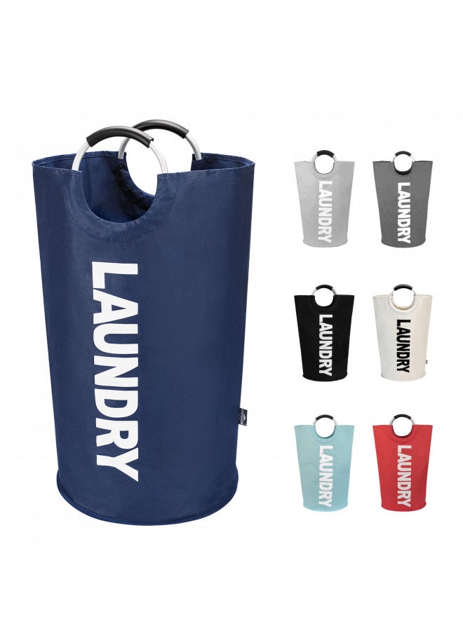 DOKEHOM DOKEHOM 90L Large Laundry Basket, Collapsible Laundry Bag, Freestanding Tall Clothes Hamper, Foldable Washing Bin (Dark Blue)  - Image 1