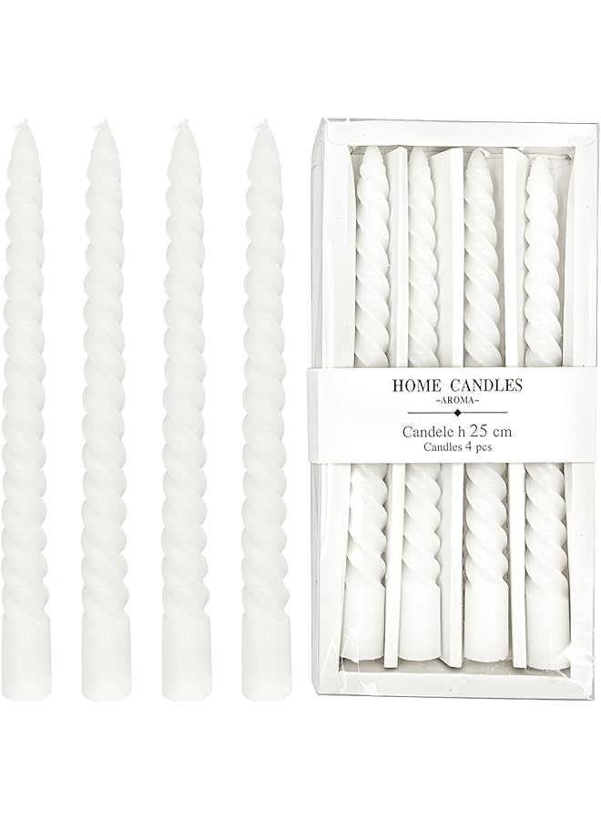 The Bros Taper 25CM Candles Set of 4 Dripless & Smokeless 6-Hour Long Lasting Classic Decorative Candle Sticks Spiral Taper Candle for Wedding,Dinner,Brithday,Parties,Home Decor (White) - Image 1