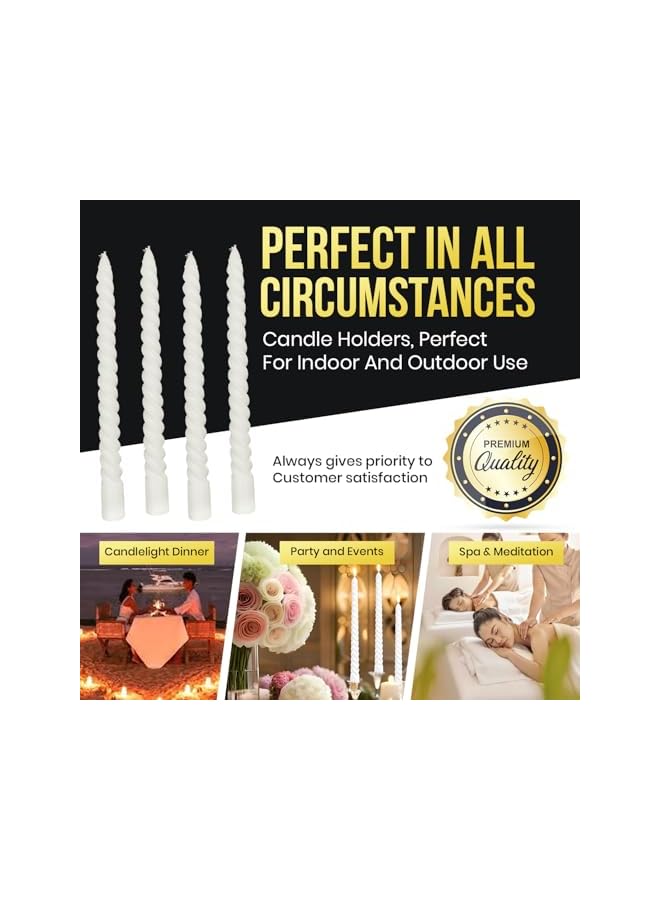 The Bros Taper 25CM Candles Set of 4 Dripless & Smokeless 6-Hour Long Lasting Classic Decorative Candle Sticks Spiral Taper Candle for Wedding,Dinner,Brithday,Parties,Home Decor (White) - Image 4