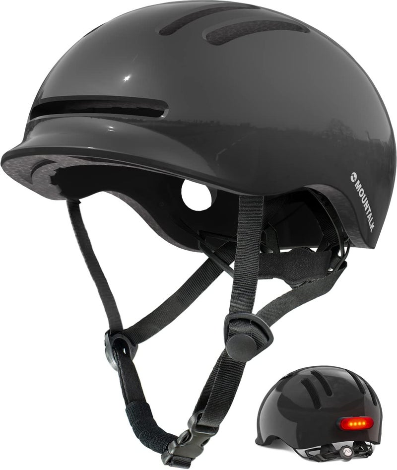 Bike Helmets for Adults Men WomenMensWomens Cool Bicycle Helmet with Magnetic Rear LED LightYouth BoysGirls Helmet Shiny BlackM
