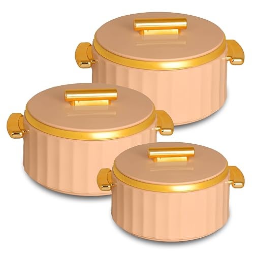 Selvel Camry Casserole Insulated Hot Pot with Stainless Steel Inner Single | Roti Casserole | Hot Box for Kitchen | Chapati, Roti, Biryani | Keeps Food Hot & Fresh (Peach, 3pc Set) - Image 1