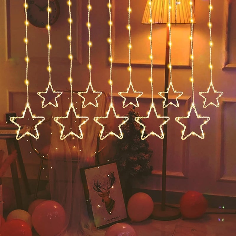 Lexton Premium Decorative Star Curtain SMD LED Light Star Curtain Light 35 Meter 8 Flashing Modes for Indoor Outdoor Decorations Christmas Diwali Pack of 1 Warm White - Image 1