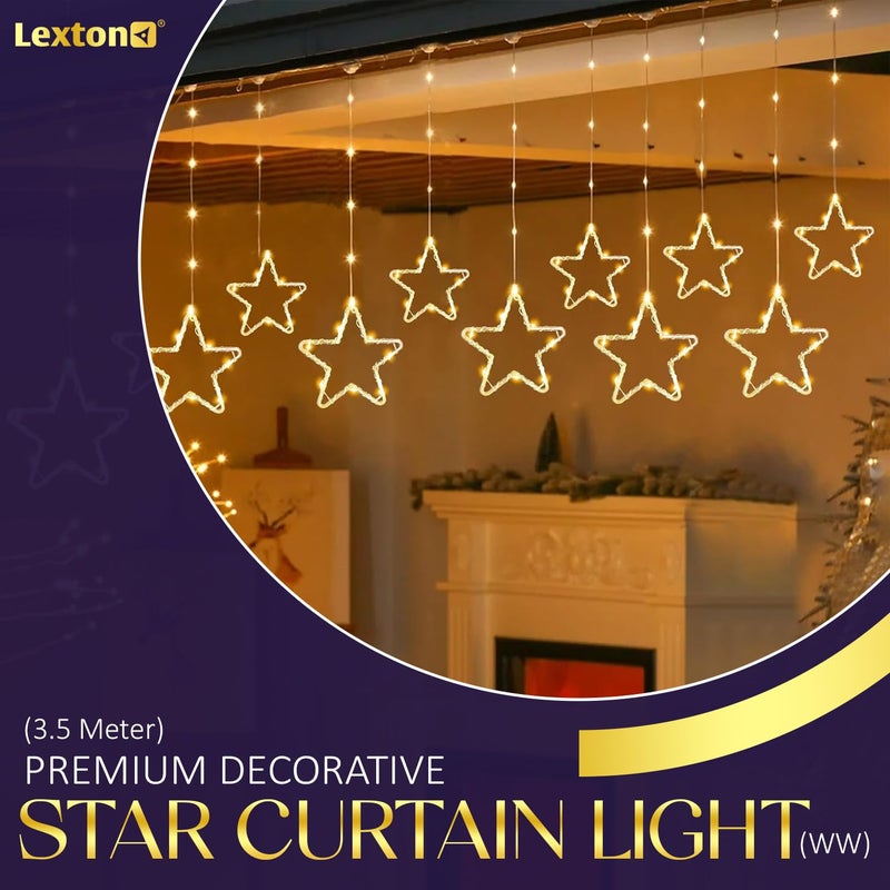 Lexton Premium Decorative Star Curtain SMD LED Light Star Curtain Light 35 Meter 8 Flashing Modes for Indoor Outdoor Decorations Christmas Diwali Pack of 1 Warm White - Image 3