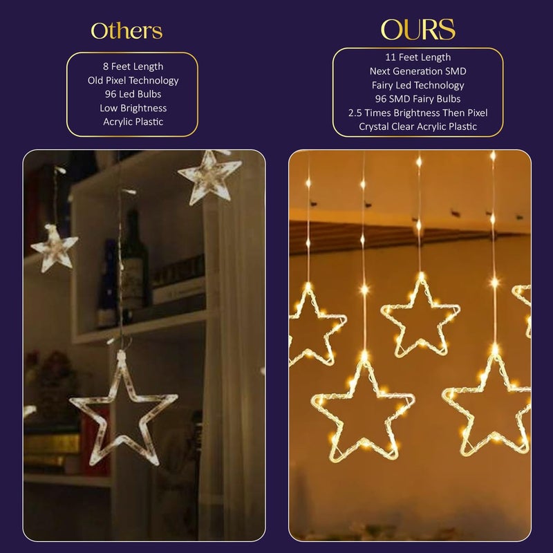 Lexton Premium Decorative Star Curtain SMD LED Light Star Curtain Light 35 Meter 8 Flashing Modes for Indoor Outdoor Decorations Christmas Diwali Pack of 1 Warm White - Image 5