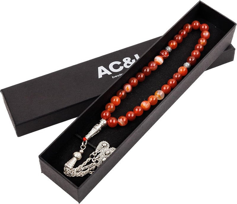 AC&L Cross Stripe Pink Matt Natural Agate Tasbeeh Prayer Beads - 8mm Stones - Image 5