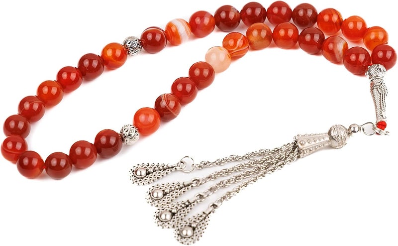 AC&L Cross Stripe Pink Matt Natural Agate Tasbeeh Prayer Beads - 8mm Stones - Image 1