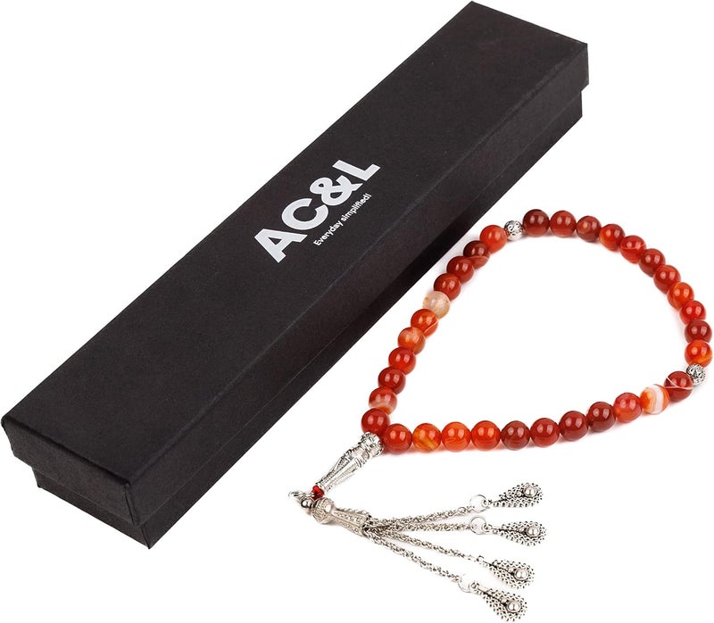 AC&L Cross Stripe Pink Matt Natural Agate Tasbeeh Prayer Beads - 8mm Stones - Image 4