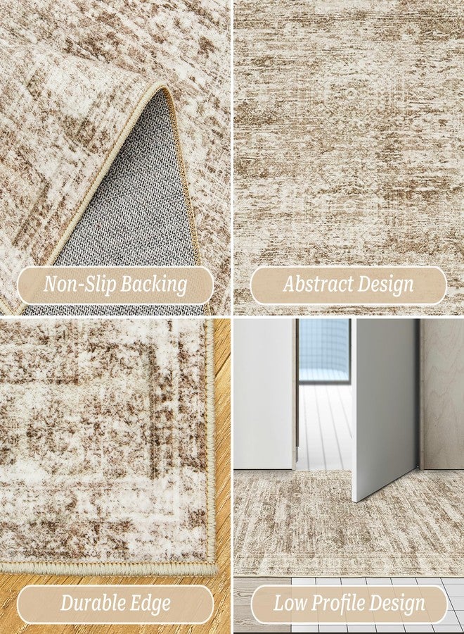 Restydon Kitchen Runner Rug Non Slip - 2.5 x 8 Runners for Hallways, Entryway, Bedroom, Washable Runner Rugs for Bathroom, Laundry Room, Low Pile Soft Vintage Area Rug(2.5'x8', Brown/Ivory) - Image 3