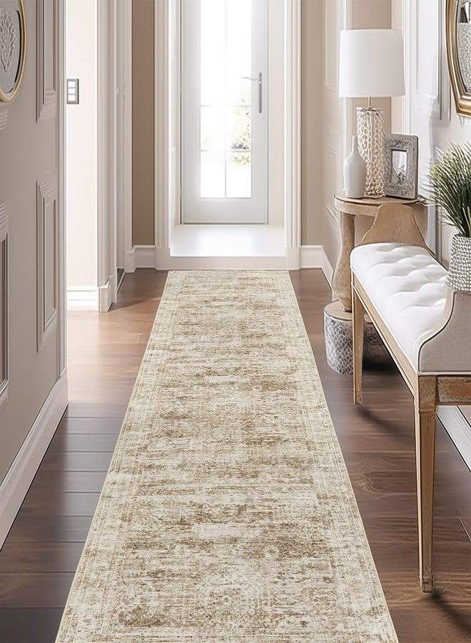Restydon Kitchen Runner Rug Non Slip - 2.5 x 8 Runners for Hallways, Entryway, Bedroom, Washable Runner Rugs for Bathroom, Laundry Room, Low Pile Soft Vintage Area Rug(2.5'x8', Brown/Ivory) - Image 2