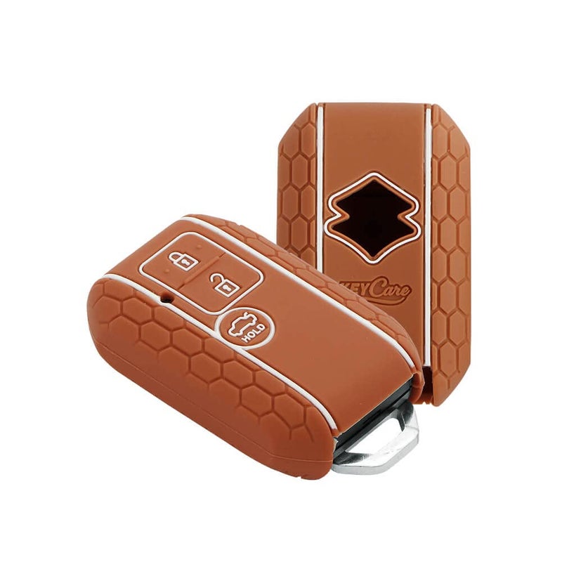 KCARE ® Silicone Key Cover for Suzuki Victoris,Ertiga, Swift, DZire 3 Button Smart Key (Push Button Start Models only) (Brown) - Image 1