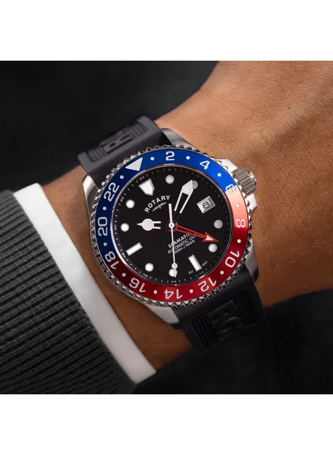 Rotary  Rotary Men's Seamatic GMT 300M Water Resistance Stainless Steel Black Silicone Strap Watch - GS04378/95 for Men | Best Price UAE