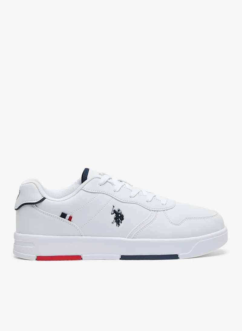 Men's White Low-Top Sneakers - Lightweight, Minimalist Design with Red & Blue Accents