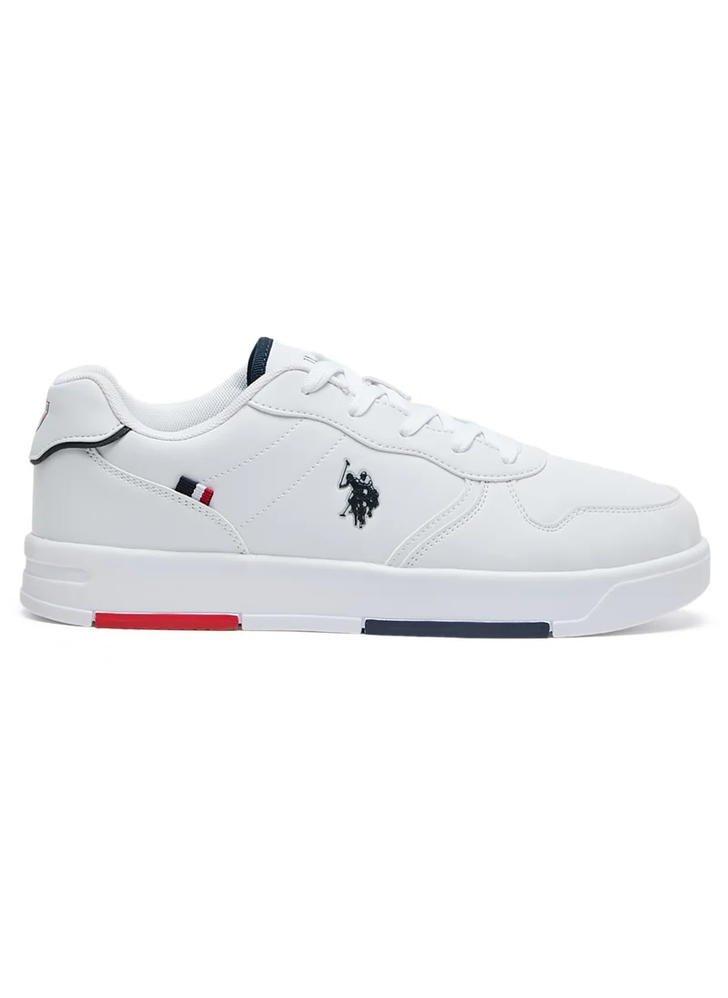 يو اس بولو اسن Men's White Low-Top Sneakers - Lightweight, Minimalist Design with Red & Blue Accents