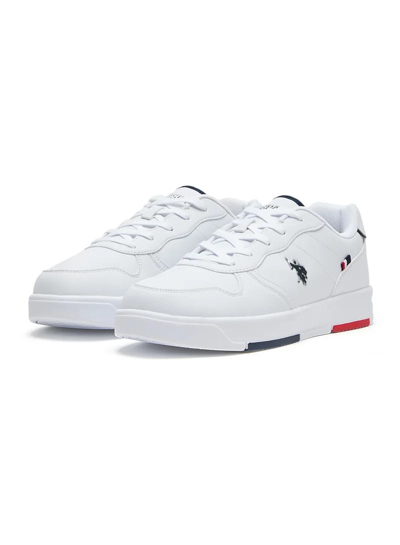 U.S. Polo Assn. Men's White Low-Top Sneakers - Lightweight, Minimalist Design with Red & Blue Accents
