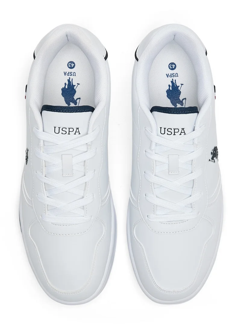U.S. Polo Assn. Men's White Low-Top Sneakers - Lightweight, Minimalist Design with Red & Blue Accents