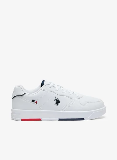 U.S. Polo Assn. Men's White Low-Top Sneakers - Lightweight, Minimalist Design with Red & Blue Accents Shoes