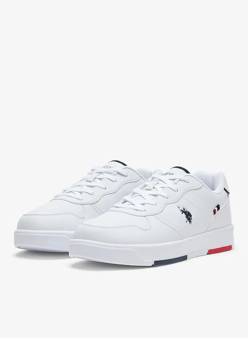 U.S. Polo Assn. Men's White Low-Top Sneakers - Lightweight, Minimalist Design with Red & Blue Accents Shoes