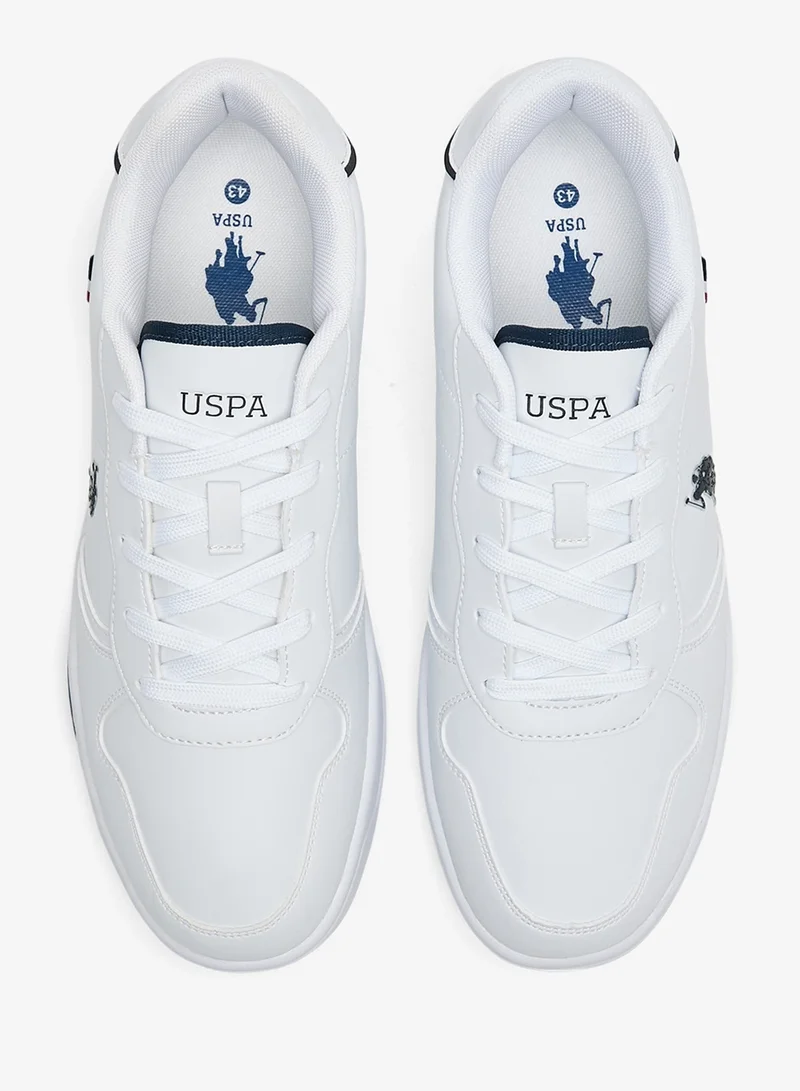 U.S. Polo Assn. Men's White Low-Top Sneakers - Lightweight, Minimalist Design with Red & Blue Accents Shoes