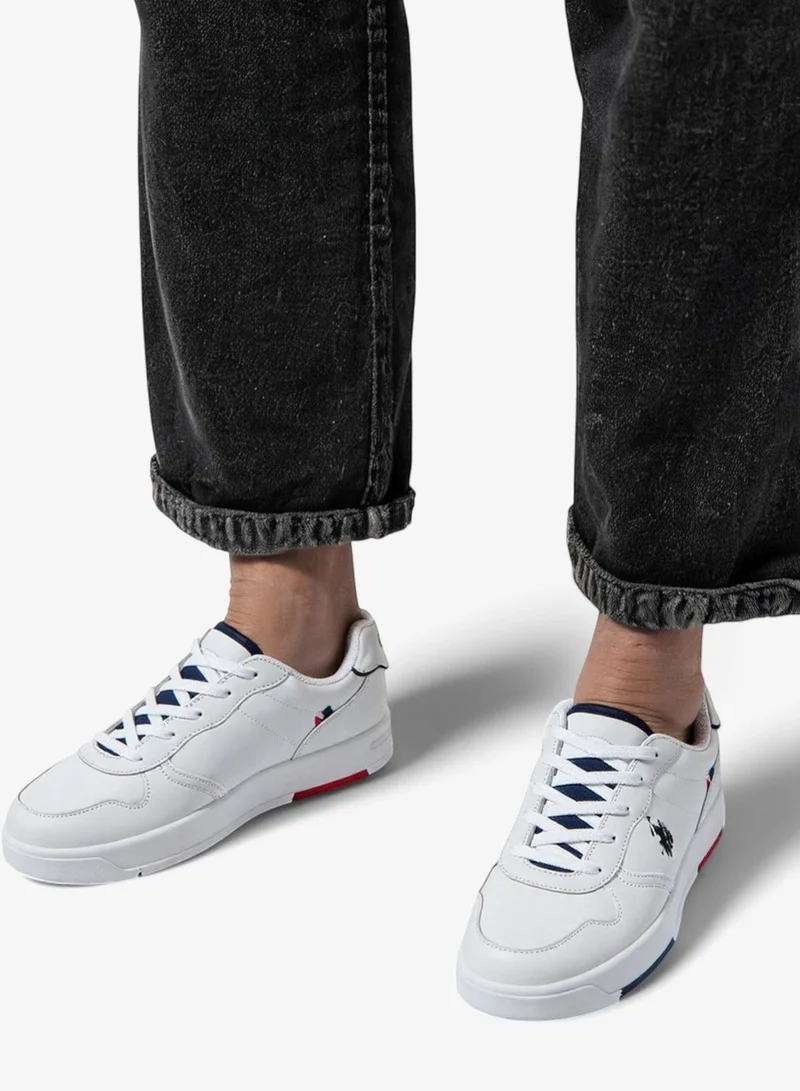 U.S. Polo Assn. Men's White Low-Top Sneakers - Lightweight, Minimalist Design with Red & Blue Accents Shoes